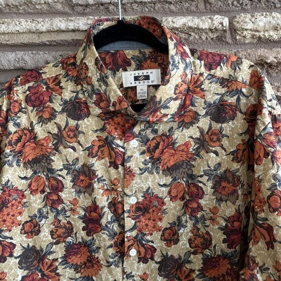 Joseph Abboud Orange Floral Button Front Shirt Stretch Cotton Size XL - Picture 6 of 8